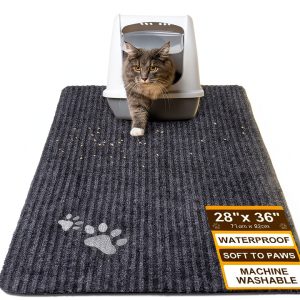 BEAUTYZOO Cat Litter Mat Litter Trapping Mat, 28"x 36" Large Litter Box Mat, Waterproof Kitty Litter Mat, Non-Slip Litter Rug Mats Pads for Floor Scatter Control, Soft on Paws & Easy to Clean, Grey-0