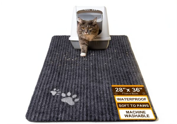 BEAUTYZOO Cat Litter Mat Litter Trapping Mat, 28"x 36" Large Litter Box Mat, Waterproof Kitty Litter Mat, Non-Slip Litter Rug Mats Pads for Floor Scatter Control, Soft on Paws & Easy to Clean, Grey-0