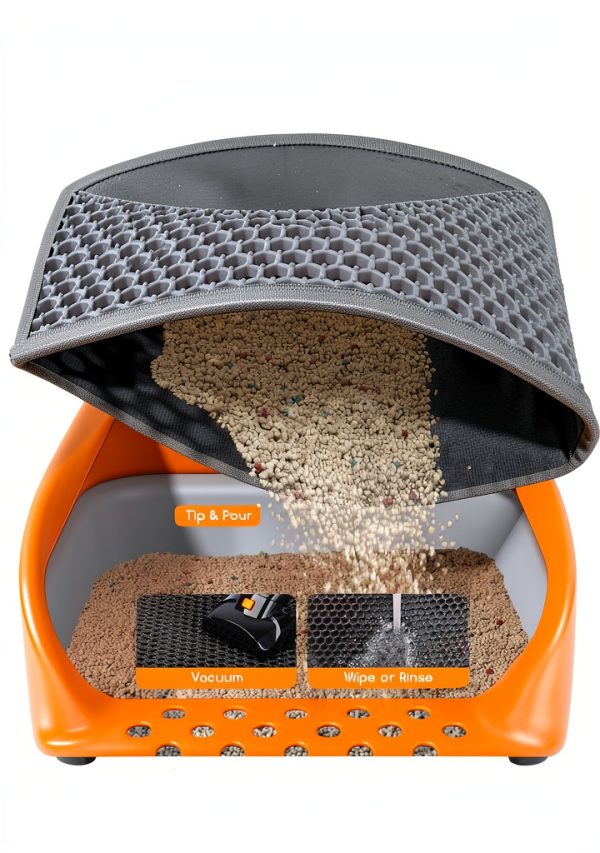 Cat Litter Mat - 23.2" x 14.6" Small Litter Box Mat with Double Layers, Urine-Proof and Non-Slip Litter Trapping Mat, Easy to Clean Kitty Litter Mats for Floor, Scatter Control, Grey-3