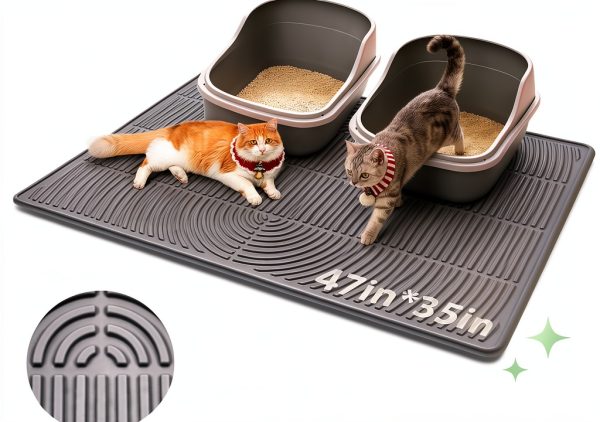 Cat Litter Box Mat Pawtasy XL 47x35 Silicone Non Slip-0