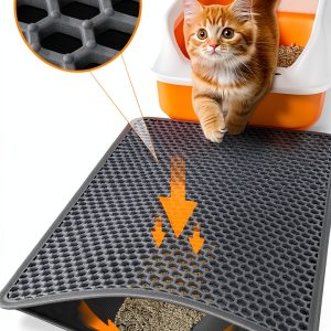 Cat Litter Mat - 23.2" x 14.6" Small Litter Box Mat with Double Layers, Urine-Proof and Non-Slip Litter Trapping Mat, Easy to Clean Kitty Litter Mats for Floor, Scatter Control, Grey-0