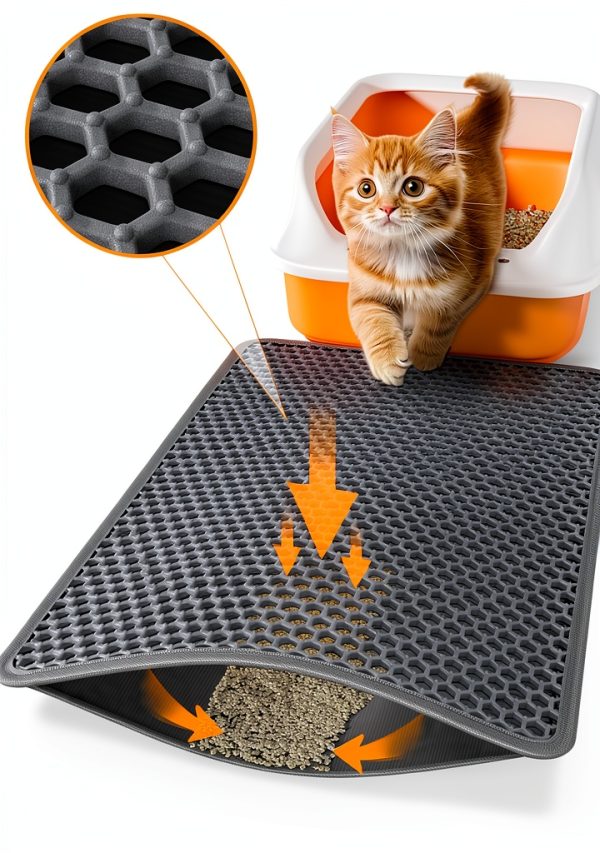 Cat Litter Mat - 23.2" x 14.6" Small Litter Box Mat with Double Layers, Urine-Proof and Non-Slip Litter Trapping Mat, Easy to Clean Kitty Litter Mats for Floor, Scatter Control, Grey-0