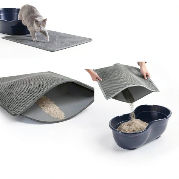 GORILLA GRIP Honeycomb Cat Litter Box Mat, Two Layer Trapping Waste Mats, Soft On Paws, Litter Box Supplies and Essentials for Indoor Cats, Traps Excess, Water Resistant for Floors, 24x15 Gray-2