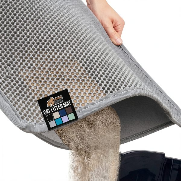 GORILLA GRIP Honeycomb Cat Litter Box Mat, Two Layer Trapping Waste Mats, Soft On Paws, Litter Box Supplies and Essentials for Indoor Cats, Traps Excess, Water Resistant for Floors, 24x15 Gray-0
