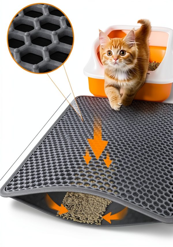 Cat Litter Mat - 23.2" x 14.6" Small Litter Box Mat with Double Layers, Urine-Proof and Non-Slip Litter Trapping Mat, Easy to Clean Kitty Litter Mats for Floor, Scatter Control, Grey-6
