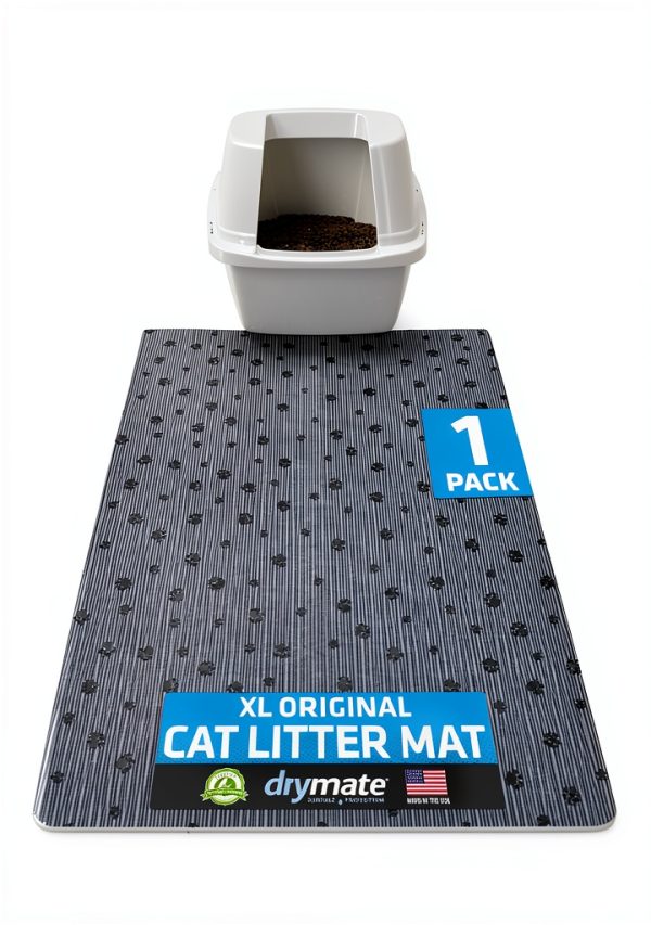 Drymate XL Original Cat Litter Mat, Contains Mess from Box, Protects Floors, Urine-Proof, Machine Washable, Soft on Kitty Paws, Absorbent, Waterproof (USA Made, Recycled Content) (28”x36”)(GreyStripe)-0
